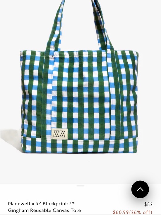 Madewell Handbags - Madewell Green & White Checked Canvas Tote Bag